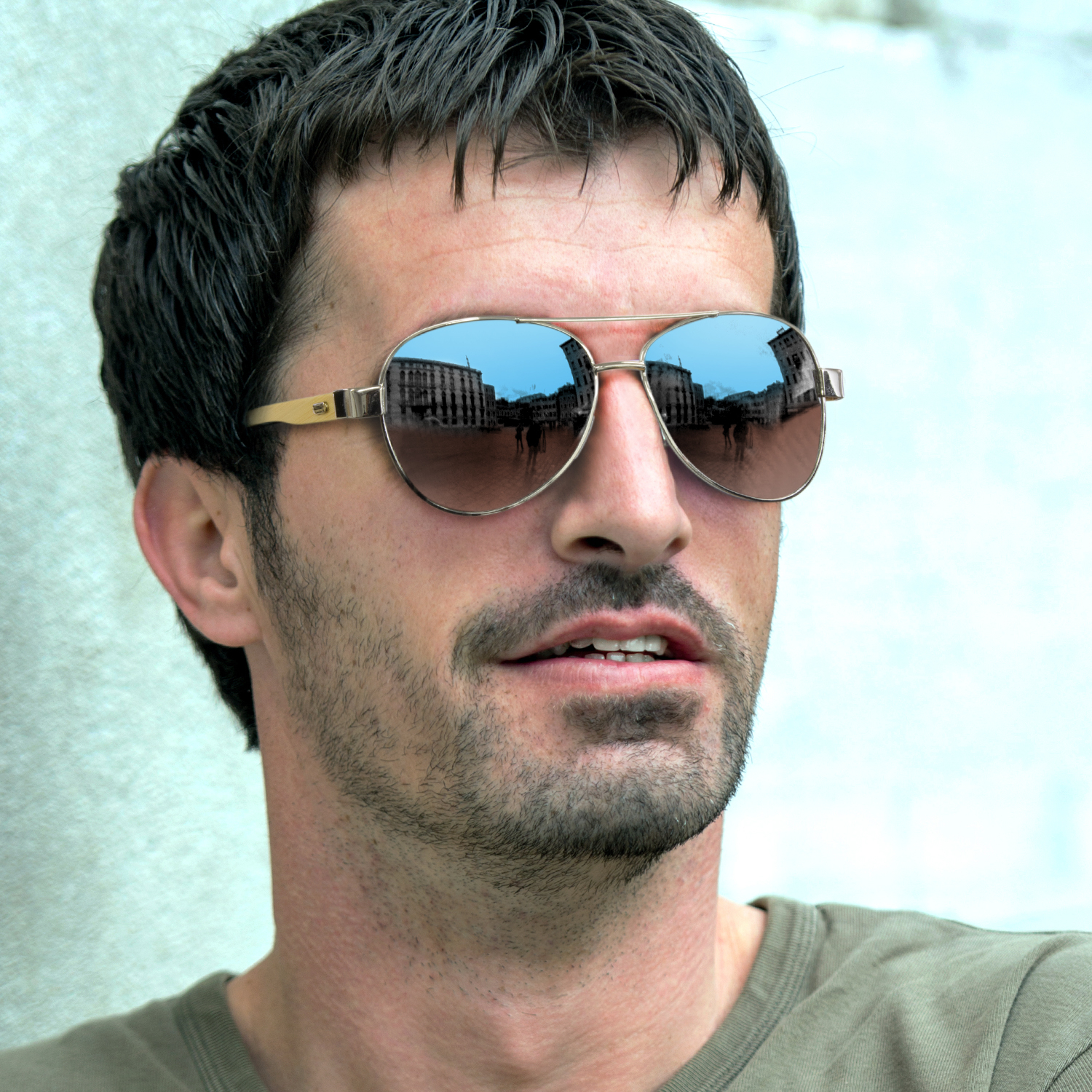 Aviator Mirror Lens Sunglasses - Bamboo - Image 5