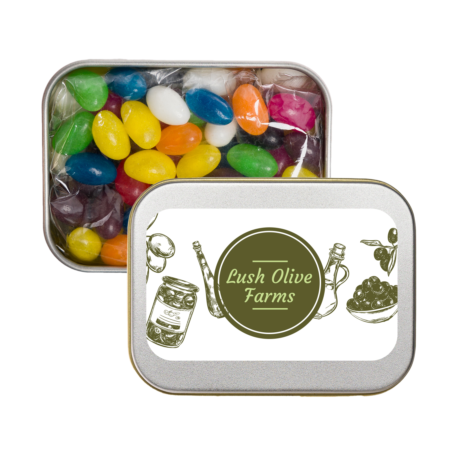 Assorted Colour Mini Jelly Beans in Silver Rectangular Tin - Image 2