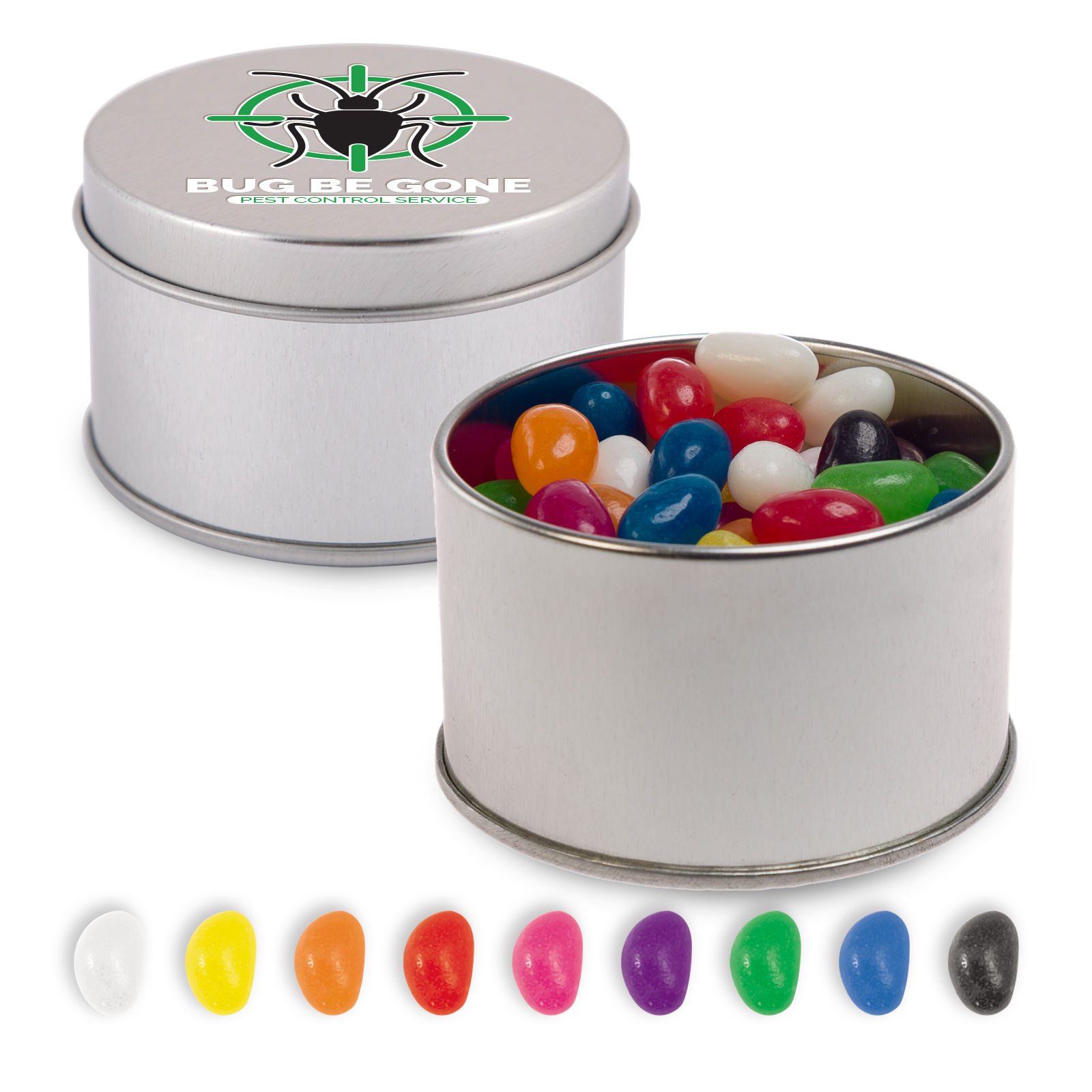 Assorted Colour Mini Jelly Beans in Silver Round Tin