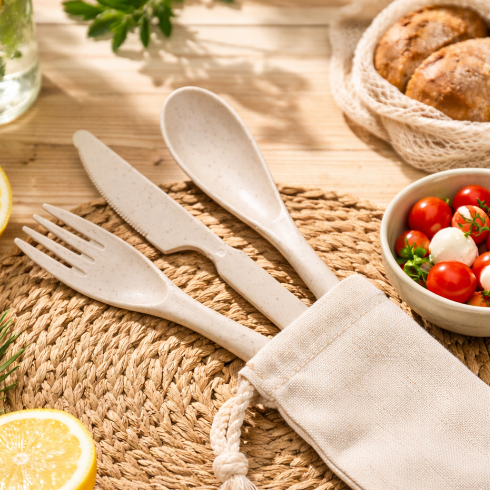 Delish Eco Cutlery Set in Calico Pouch - Image 6