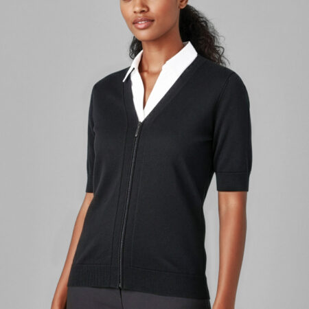 Zip Front Womens Short Sleeve Knit Cardigan
