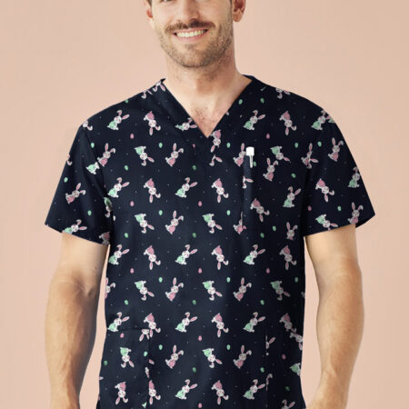 Mens Easter V-Neck Short Sleeve Scrub Top